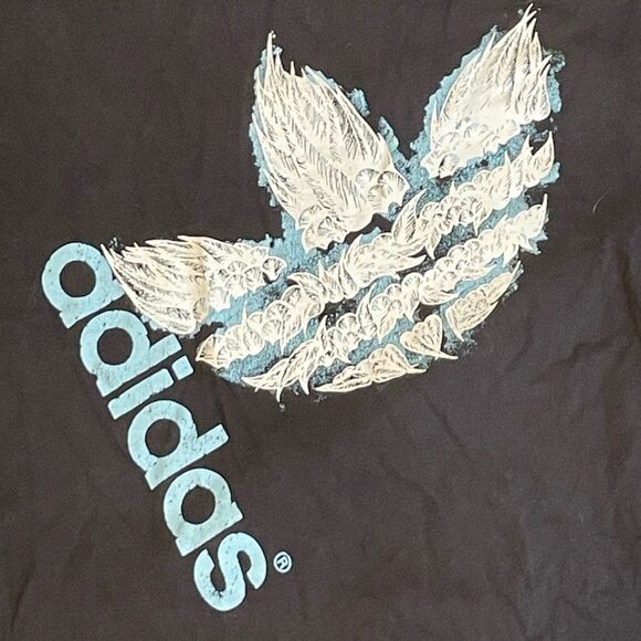 Adidas Trefoil Logo Graphic Tee Black White Blue Short Sleeve Crewneck Sample XL - Picture 3 of 8